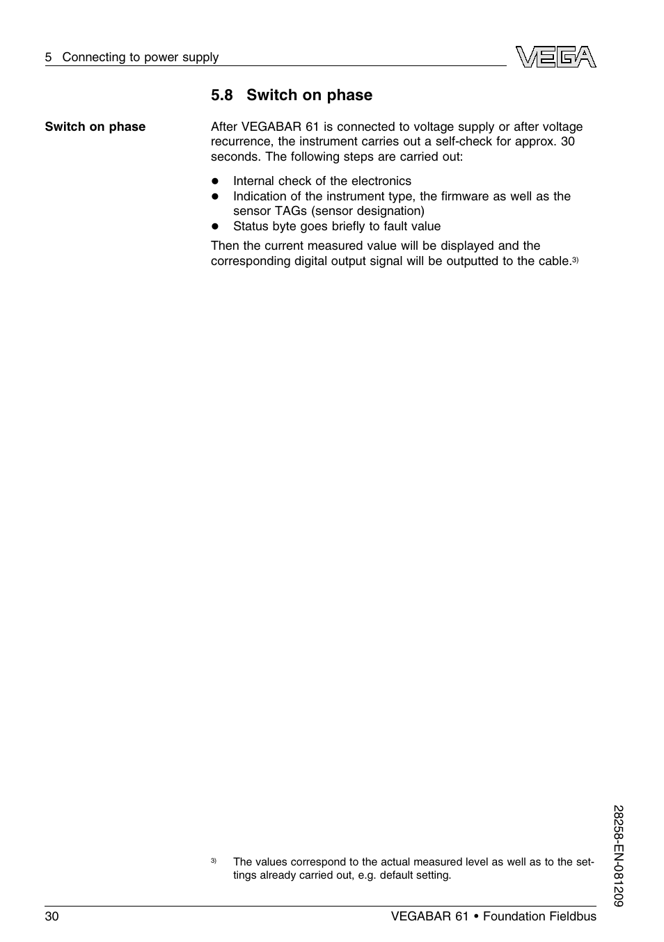 8 switch on phase | VEGA VEGABAR 61 Foundation Fieldbus User Manual | Page 30 / 84
