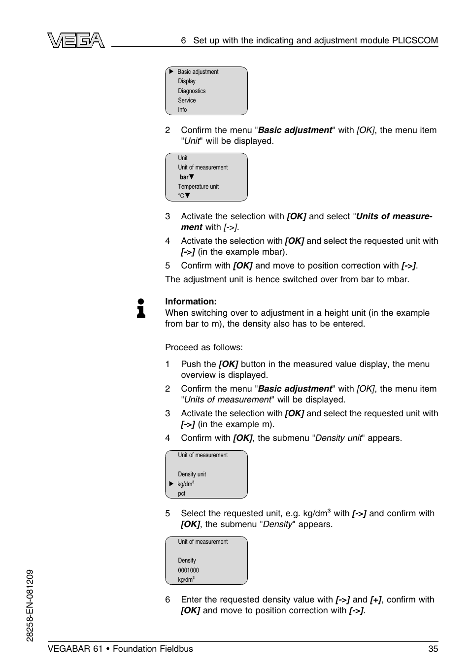 VEGA VEGABAR 61 Foundation Fieldbus User Manual | Page 35 / 84