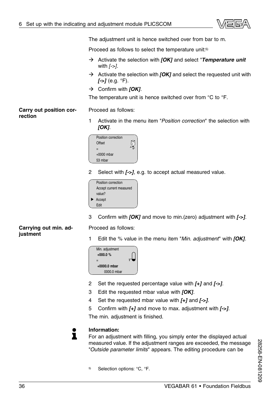 VEGA VEGABAR 61 Foundation Fieldbus User Manual | Page 36 / 84