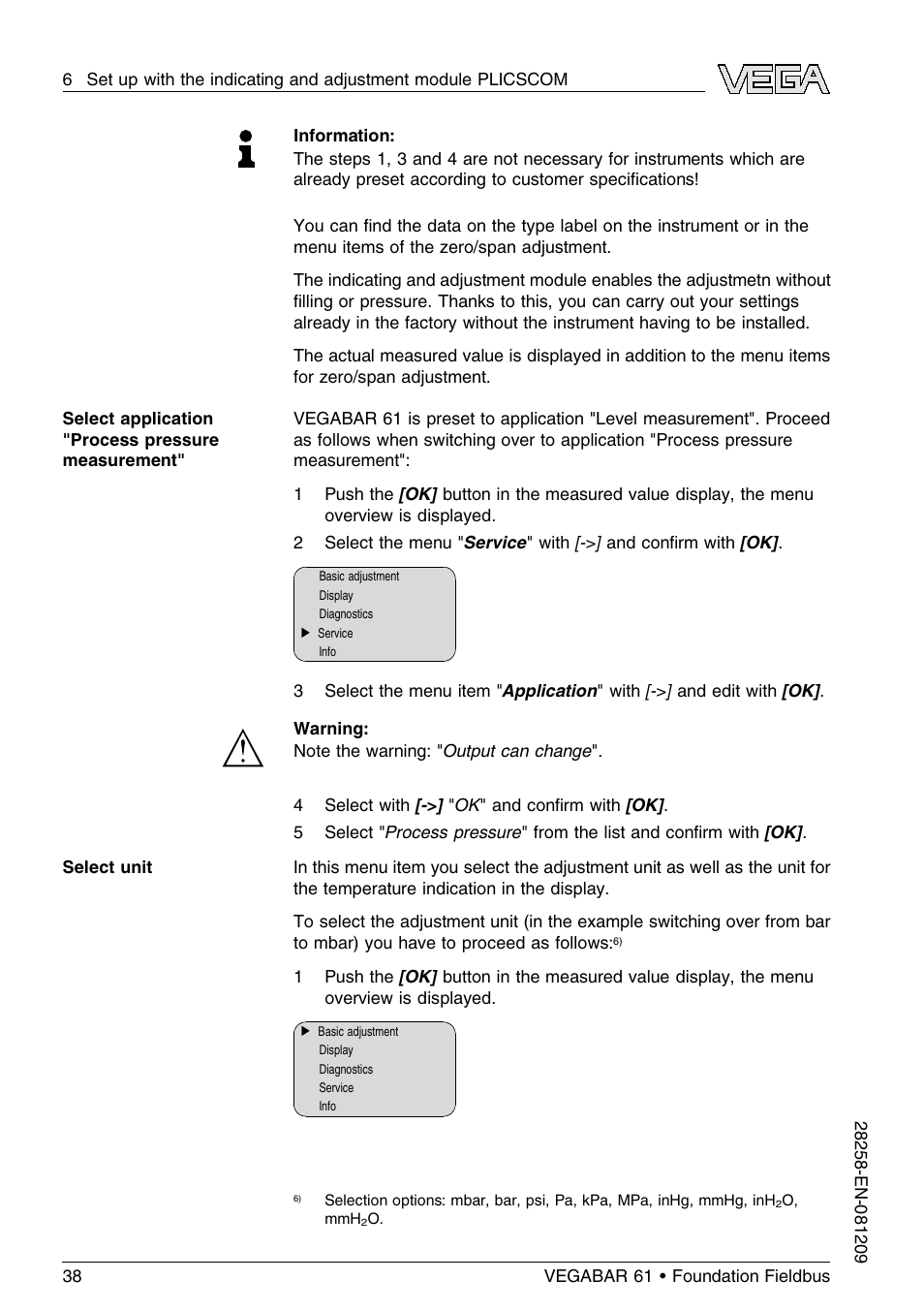 VEGA VEGABAR 61 Foundation Fieldbus User Manual | Page 38 / 84