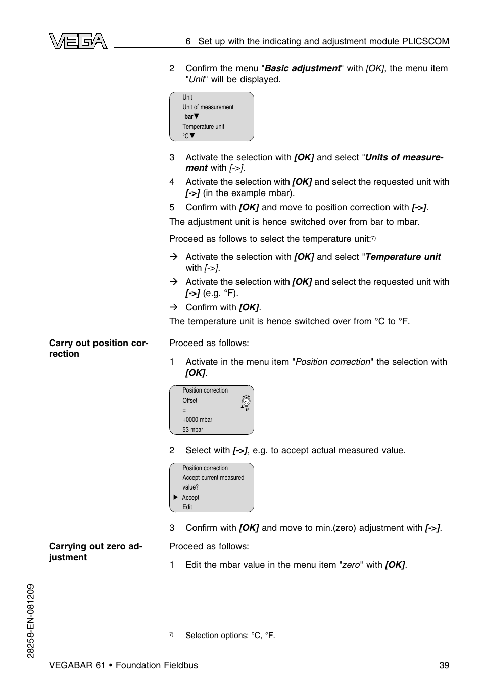 VEGA VEGABAR 61 Foundation Fieldbus User Manual | Page 39 / 84