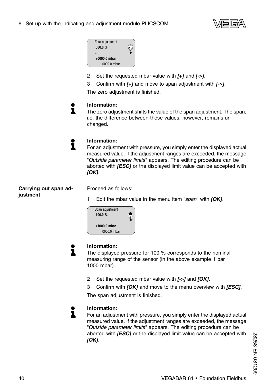 VEGA VEGABAR 61 Foundation Fieldbus User Manual | Page 40 / 84