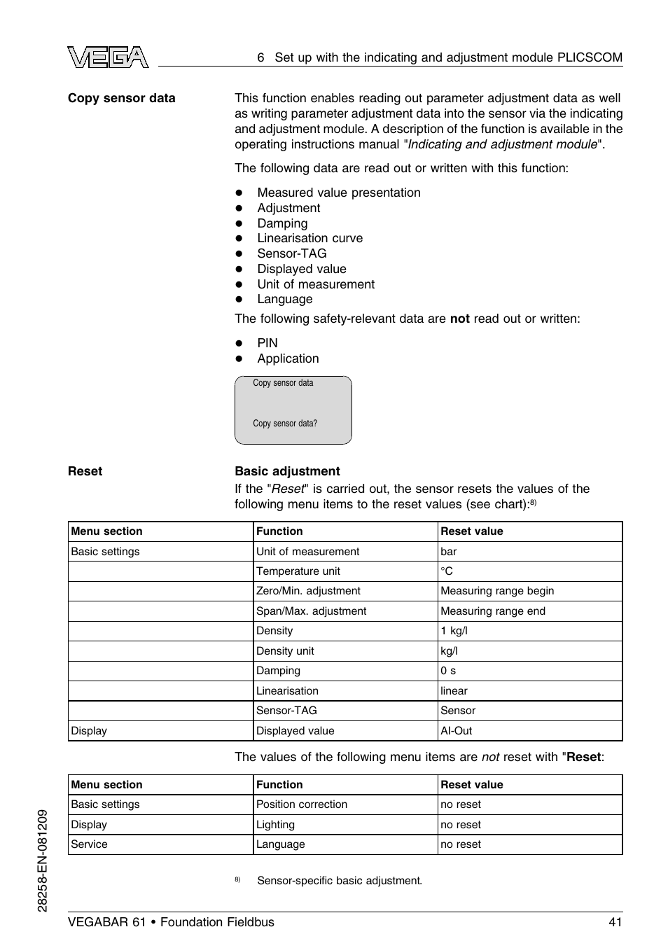 VEGA VEGABAR 61 Foundation Fieldbus User Manual | Page 41 / 84