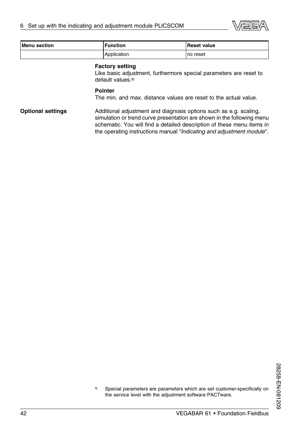 VEGA VEGABAR 61 Foundation Fieldbus User Manual | Page 42 / 84