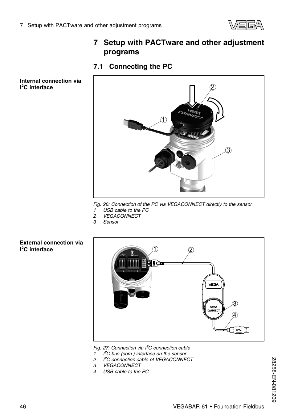1 connecting the pc, 1 connecting the pc 3 1 2 | VEGA VEGABAR 61 Foundation Fieldbus User Manual | Page 46 / 84