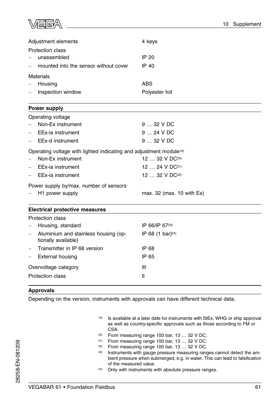 VEGA VEGABAR 61 Foundation Fieldbus User Manual | Page 61 / 84