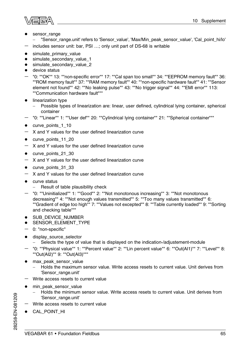 VEGA VEGABAR 61 Foundation Fieldbus User Manual | Page 65 / 84