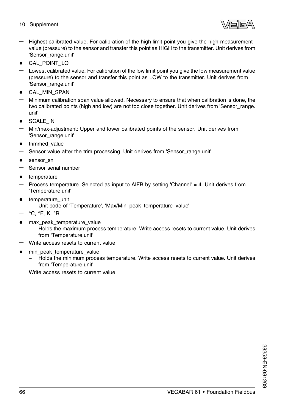 VEGA VEGABAR 61 Foundation Fieldbus User Manual | Page 66 / 84