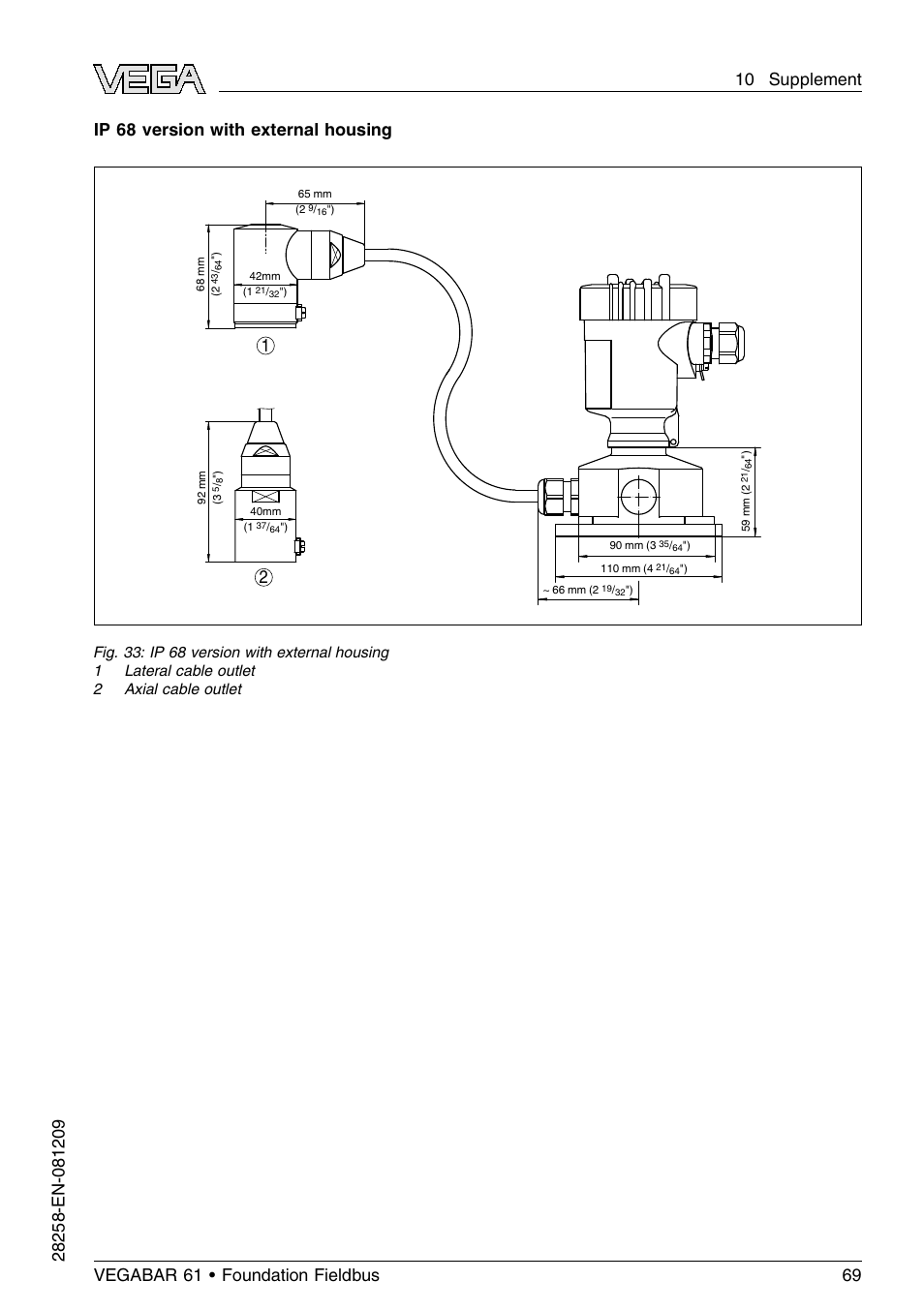 Ip 68 version with external housing 1 2 | VEGA VEGABAR 61 Foundation Fieldbus User Manual | Page 69 / 84