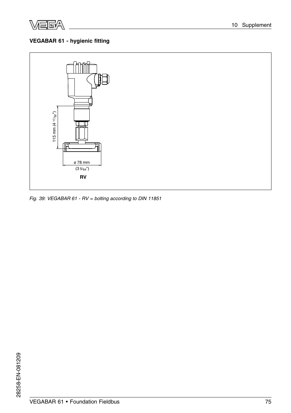 Vegabar 61 - hygienic ﬁtting | VEGA VEGABAR 61 Foundation Fieldbus User Manual | Page 75 / 84