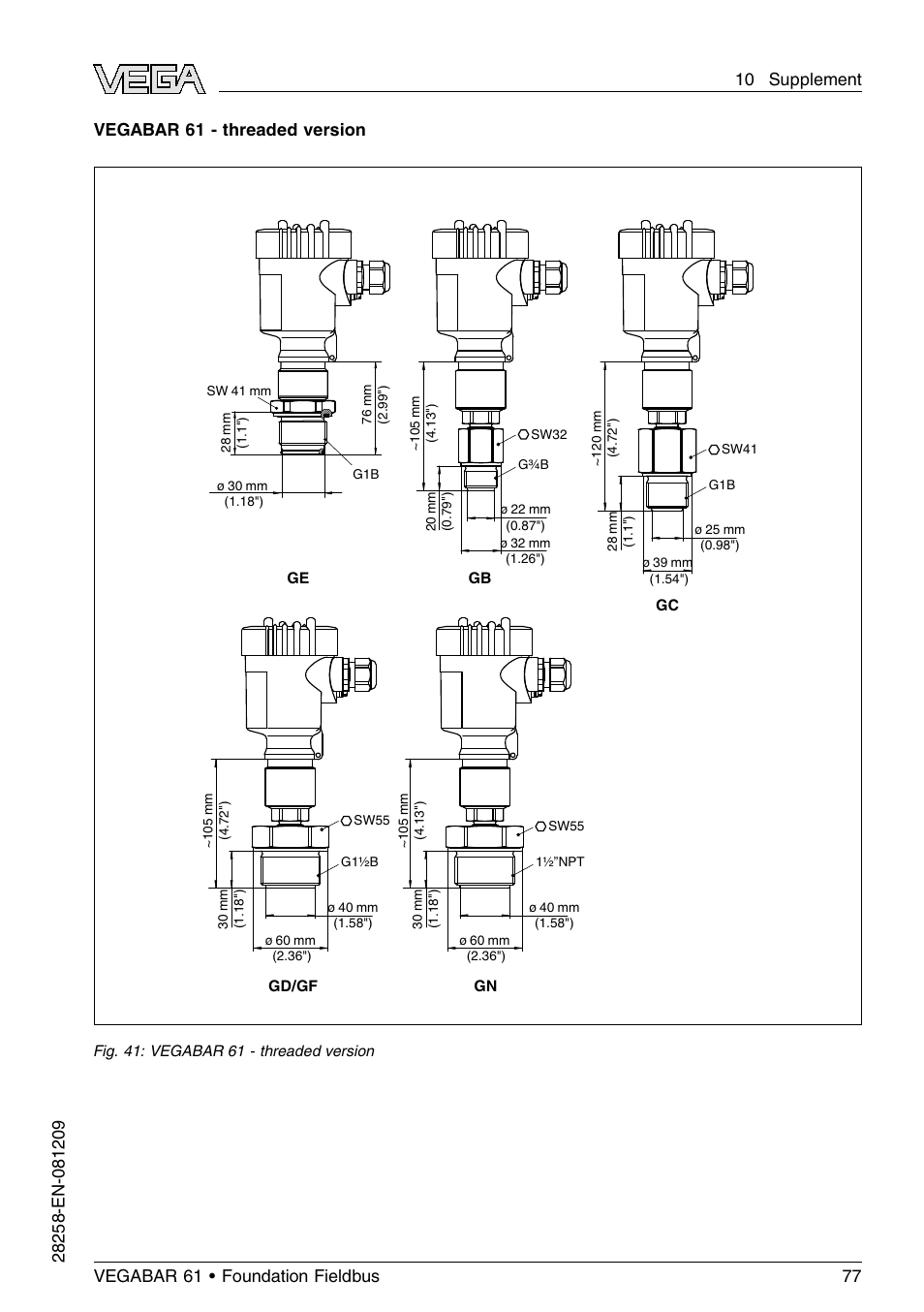 Vegabar 61 - threaded version | VEGA VEGABAR 61 Foundation Fieldbus User Manual | Page 77 / 84