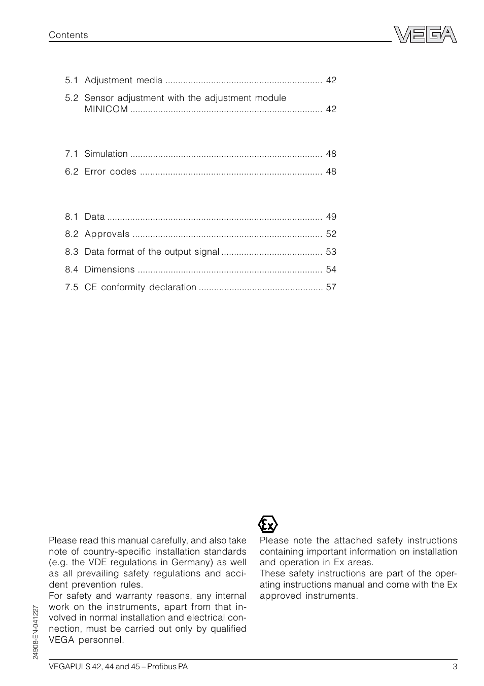 Safety information | VEGA VEGAPULS 45 Profibus PA User Manual | Page 3 / 60