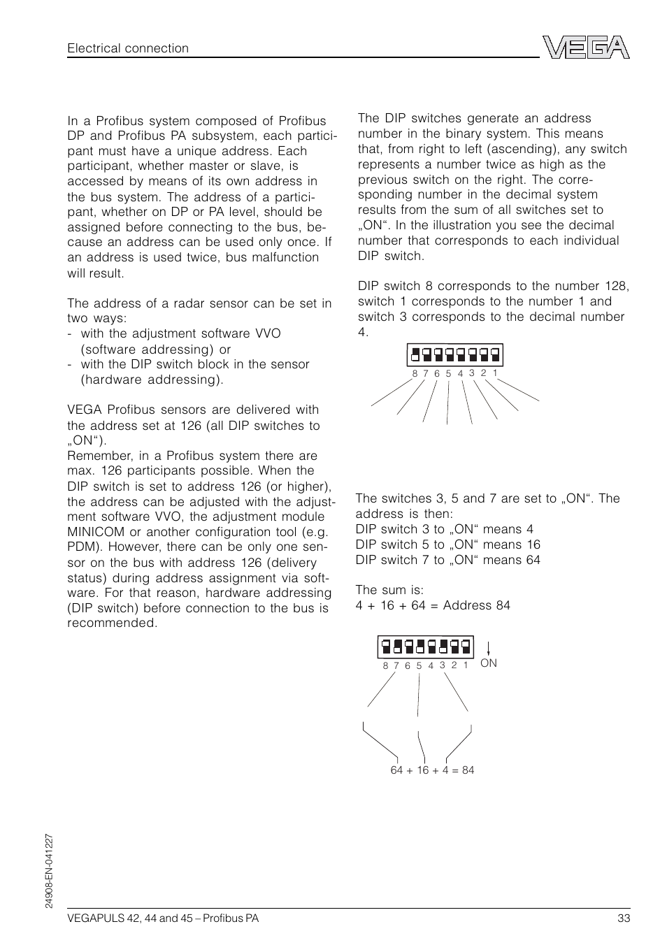 2 sensor address, Hardware addressing | VEGA VEGAPULS 45 Profibus PA User Manual | Page 33 / 60