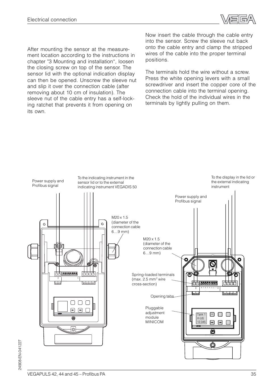 3 connection of the sensor, Version with aluminium housing, Version with plastic housing | Electrical connection | VEGA VEGAPULS 45 Profibus PA User Manual | Page 35 / 60