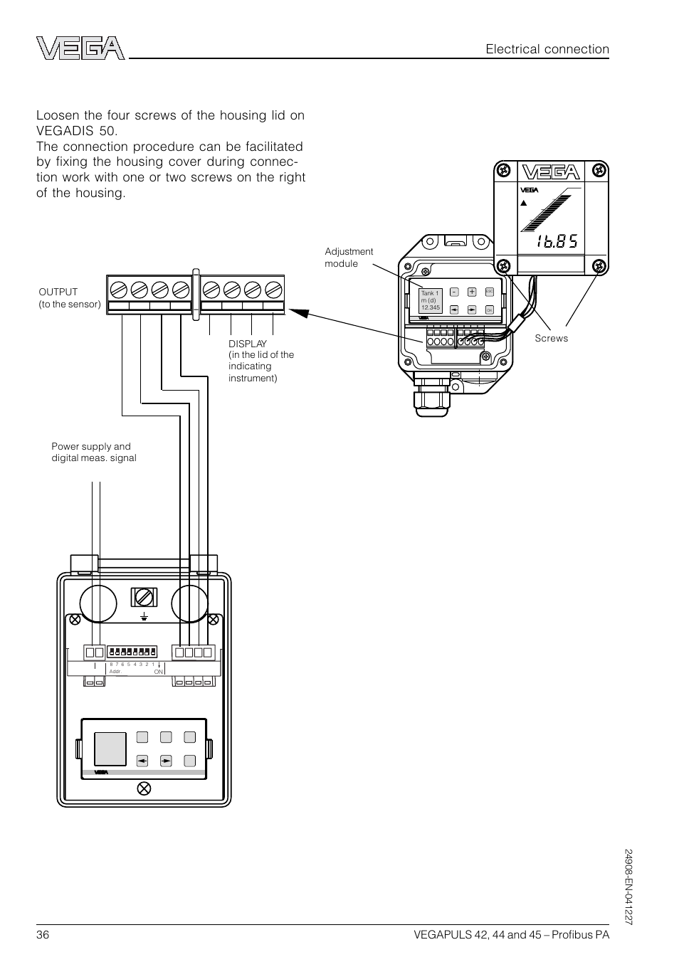 4 connection of the external indicating instrument, Electrical connection, Vegadis 50 | VEGA VEGAPULS 45 Profibus PA User Manual | Page 36 / 60