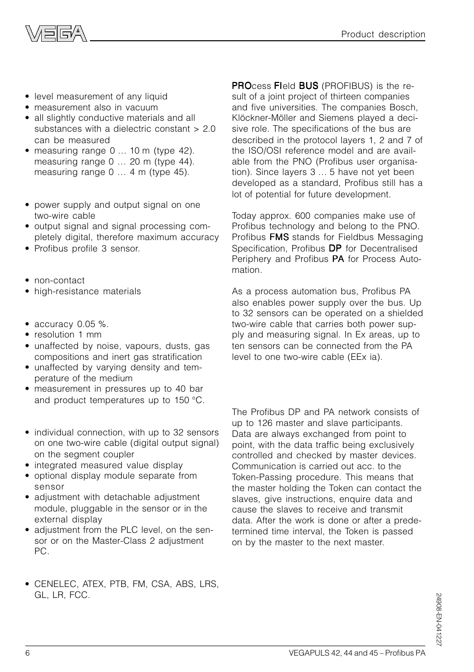 3 profibus output signal, 2 application features | VEGA VEGAPULS 45 Profibus PA User Manual | Page 6 / 60