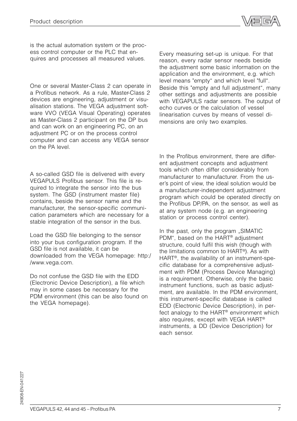 4 adjustment, Profibus adjustment structure | VEGA VEGAPULS 45 Profibus PA User Manual | Page 7 / 60