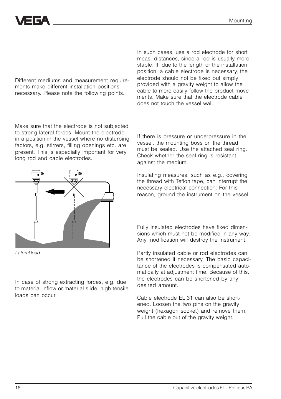2 mounting, 1 mounting instructions | VEGA Capacitive electrodes EL Profibus PA User Manual | Page 16 / 56