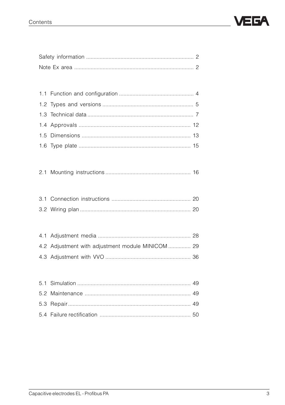 VEGA Capacitive electrodes EL Profibus PA User Manual | Page 3 / 56