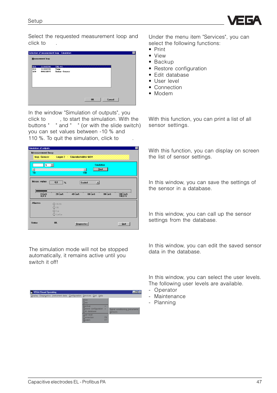 Services | VEGA Capacitive electrodes EL Profibus PA User Manual | Page 47 / 56