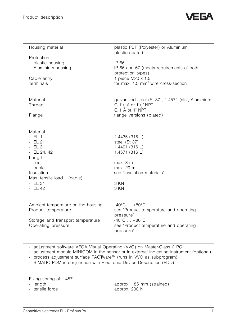 3 technical data | VEGA Capacitive electrodes EL Profibus PA User Manual | Page 7 / 56