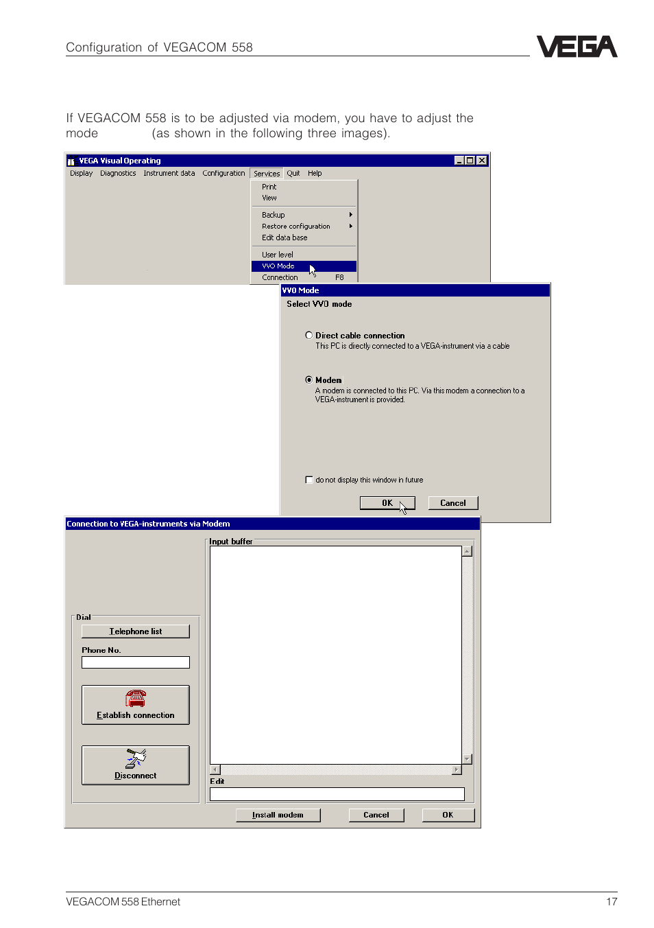 3 connection via modem | VEGA VEGACOM 558 Ethernet User Manual | Page 17 / 80