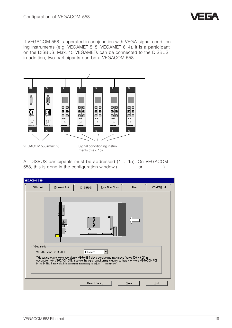 4 vegacom 558 on disbus, Configuration of vegacom 558, Disbus | VEGA VEGACOM 558 Ethernet User Manual | Page 19 / 80