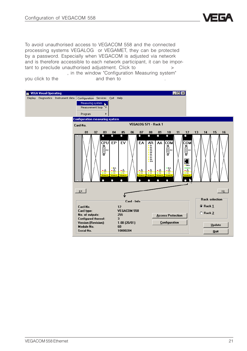 6 activate password protection | VEGA VEGACOM 558 Ethernet User Manual | Page 21 / 80