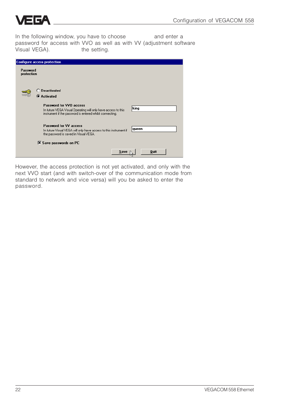 VEGA VEGACOM 558 Ethernet User Manual | Page 22 / 80