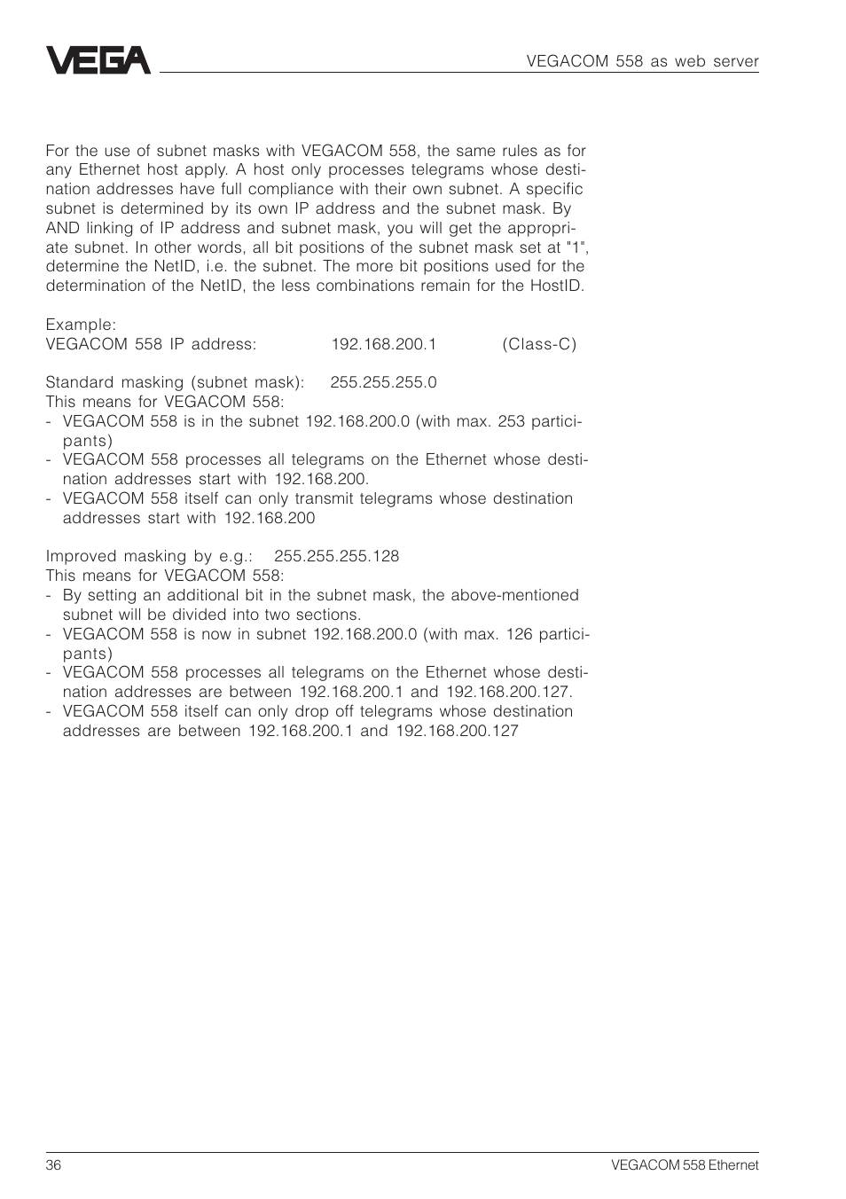 VEGA VEGACOM 558 Ethernet User Manual | Page 36 / 80