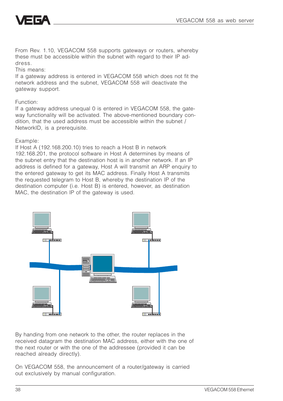 Determine standard gateway for vegacom 558 | VEGA VEGACOM 558 Ethernet User Manual | Page 38 / 80