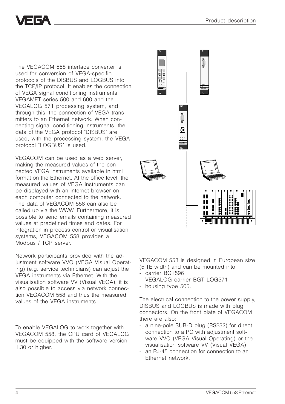 1 product description, 1 function, 2 configuration | Product description, 4vegacom 558 ethernet | VEGA VEGACOM 558 Ethernet User Manual | Page 4 / 80