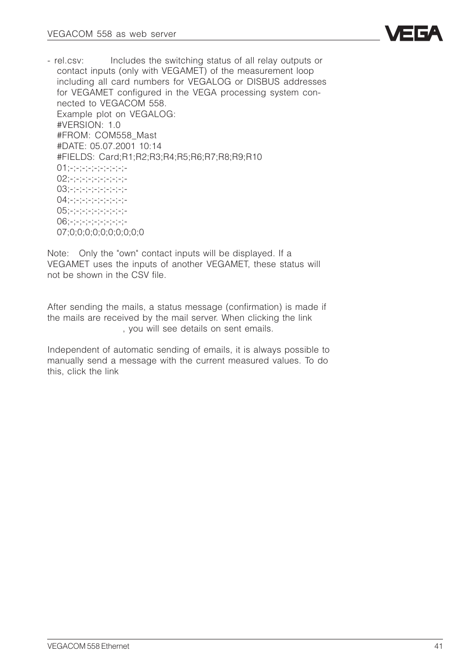 VEGA VEGACOM 558 Ethernet User Manual | Page 41 / 80