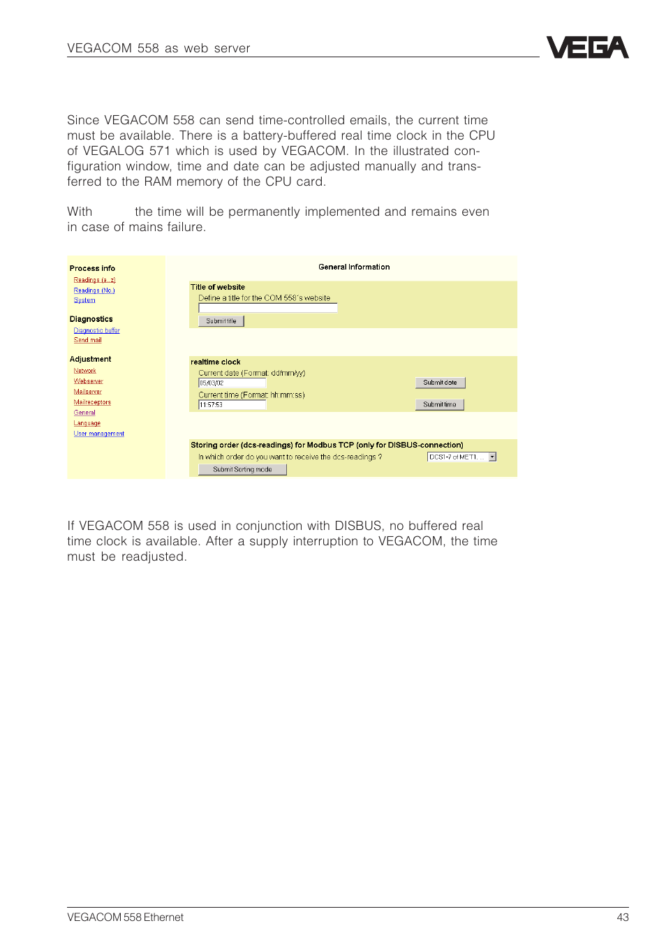 7 real time clock | VEGA VEGACOM 558 Ethernet User Manual | Page 43 / 80