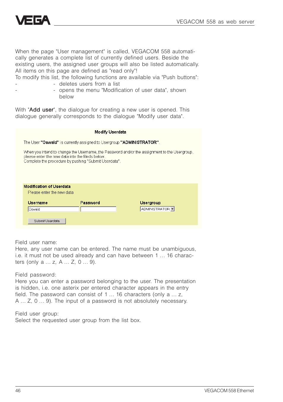 VEGA VEGACOM 558 Ethernet User Manual | Page 46 / 80