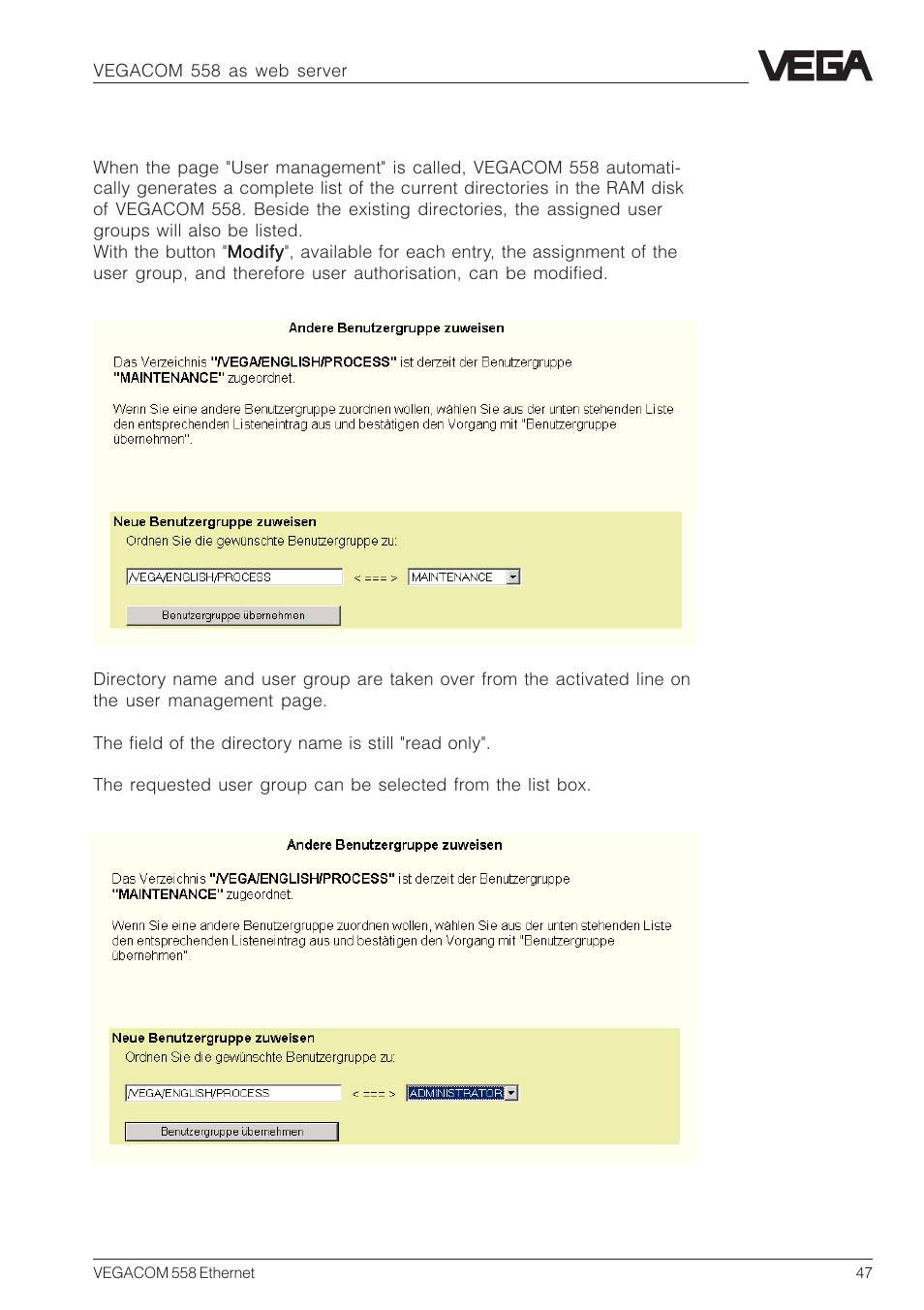 VEGA VEGACOM 558 Ethernet User Manual | Page 47 / 80