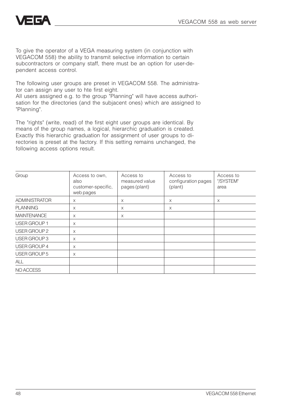 VEGA VEGACOM 558 Ethernet User Manual | Page 48 / 80