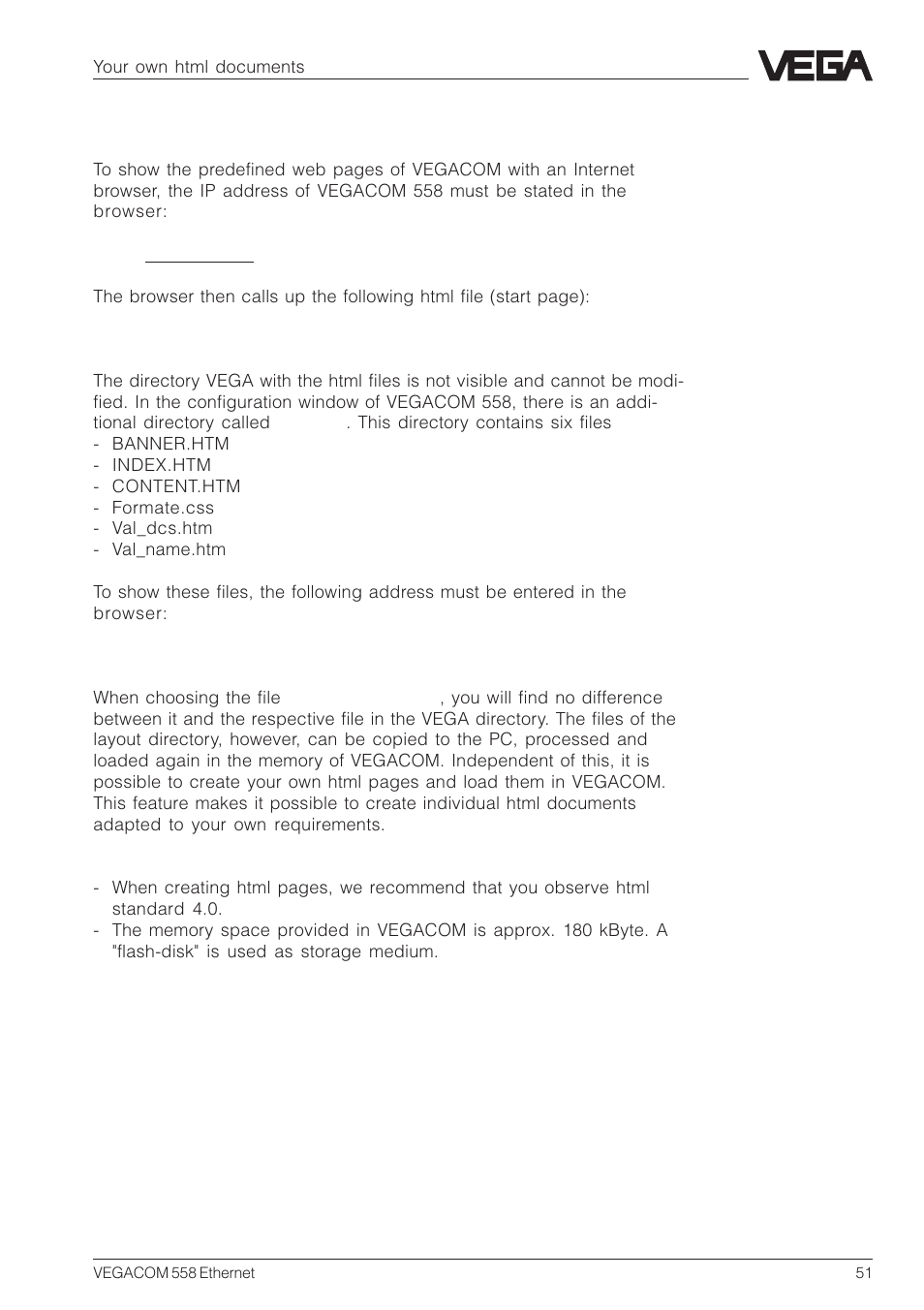 8 your own html documents | VEGA VEGACOM 558 Ethernet User Manual | Page 51 / 80