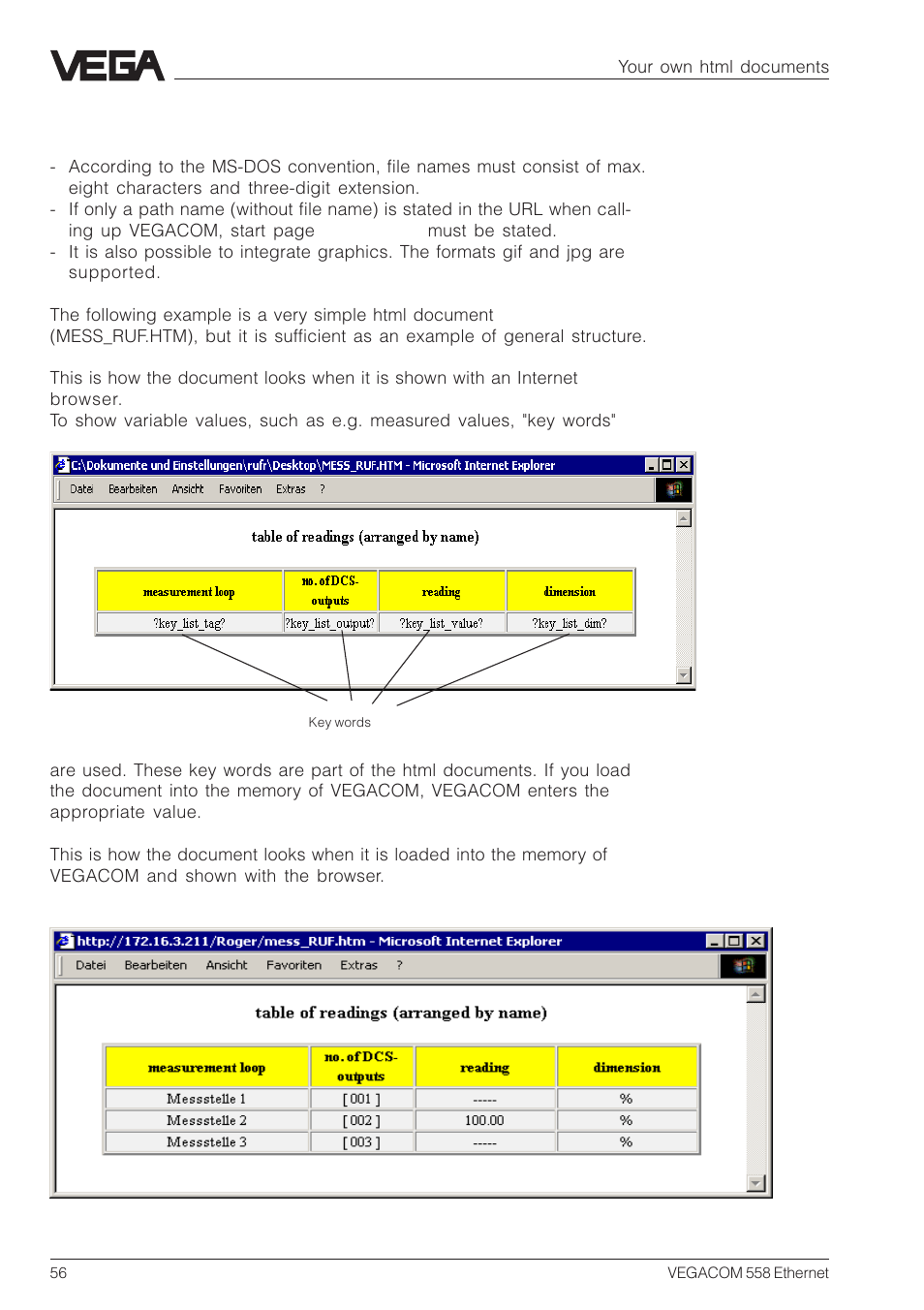 2 structure of html files | VEGA VEGACOM 558 Ethernet User Manual | Page 56 / 80
