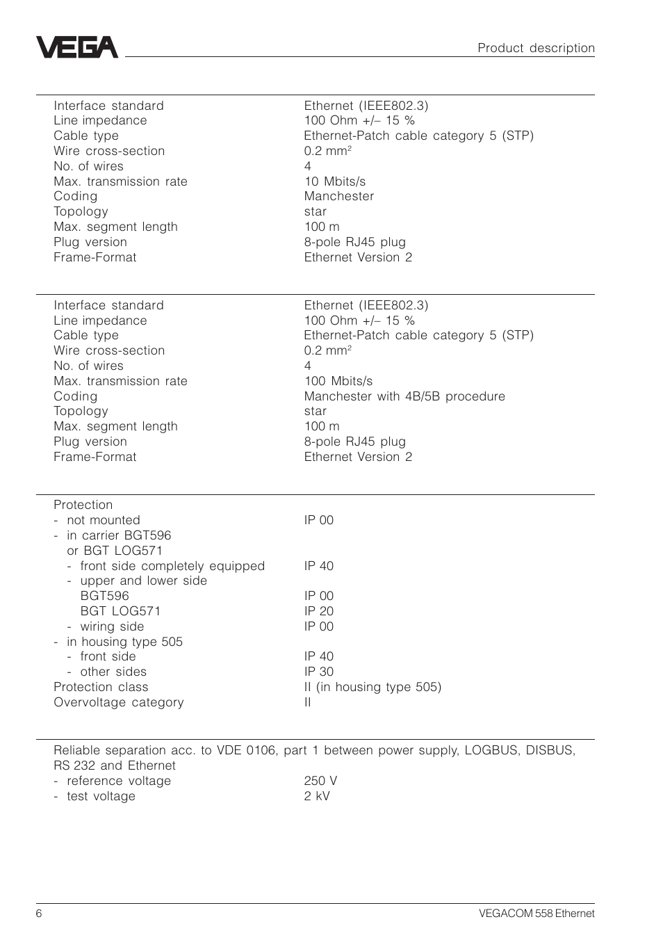 VEGA VEGACOM 558 Ethernet User Manual | Page 6 / 80