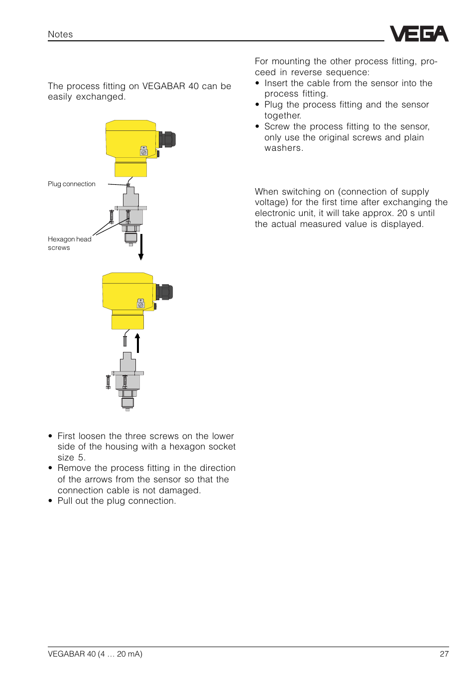 3 exchange of the process fitting | VEGA VEGABAR 40 4 … 20 mA User Manual | Page 27 / 28