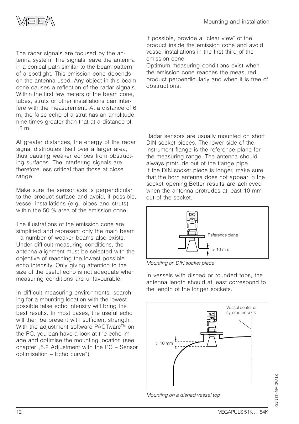2 measurement of liquids | VEGA VEGAPULS 51K…54K 4 … 20 mA; HART compact sensor User Manual | Page 12 / 72