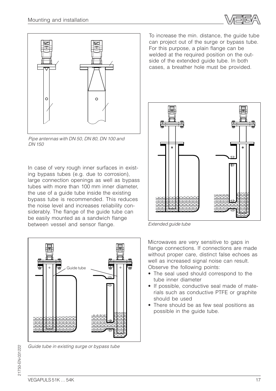 Use of guide tubes, Seals on tube connections and tube ex- tensions | VEGA VEGAPULS 51K…54K 4 … 20 mA; HART compact sensor User Manual | Page 17 / 72