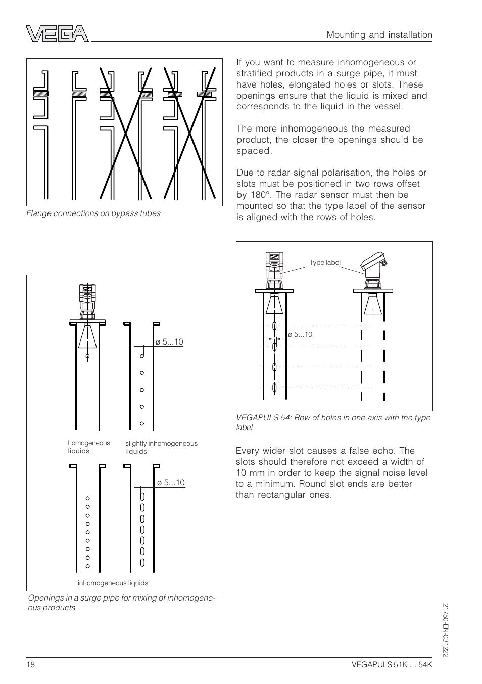 Standpipe measurement of inhomoge- neous products | VEGA VEGAPULS 51K…54K 4 … 20 mA; HART compact sensor User Manual | Page 18 / 72