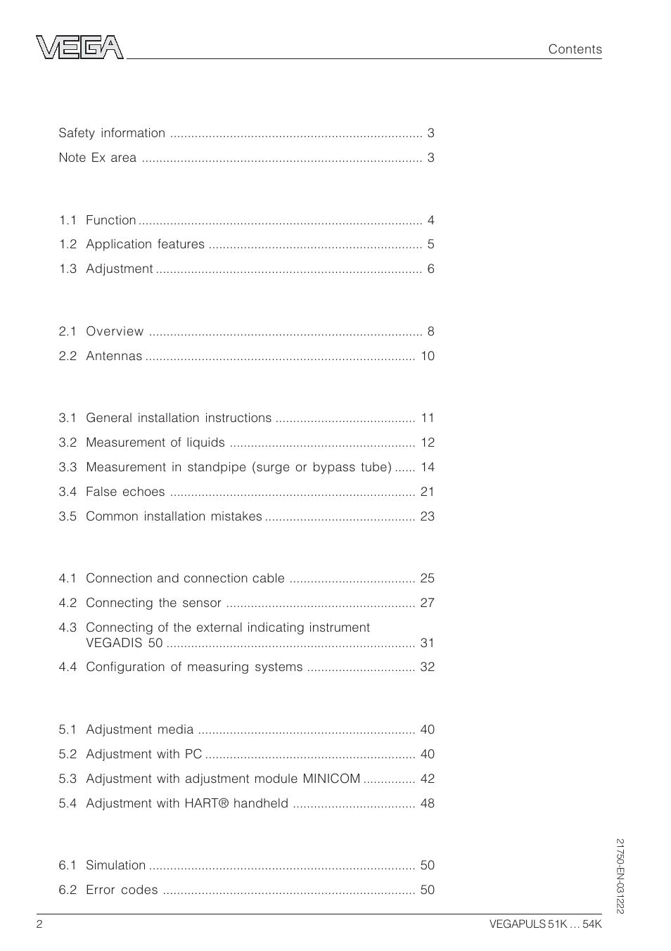 VEGA VEGAPULS 51K…54K 4 … 20 mA; HART compact sensor User Manual | Page 2 / 72