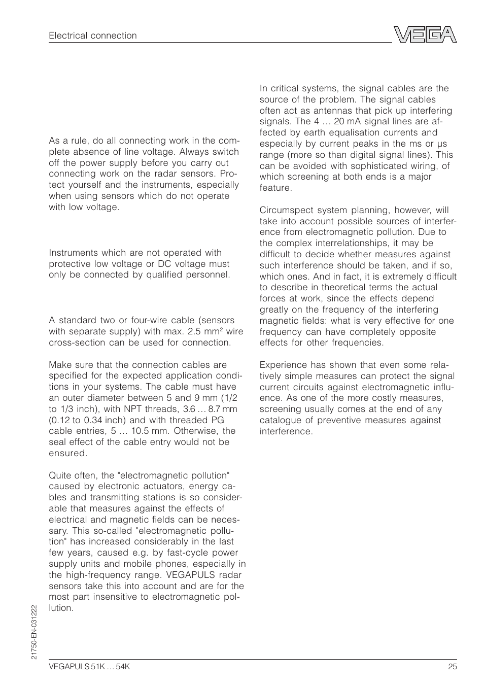 4 electrical connection, 1 connection and connection cable | VEGA VEGAPULS 51K…54K 4 … 20 mA; HART compact sensor User Manual | Page 25 / 72