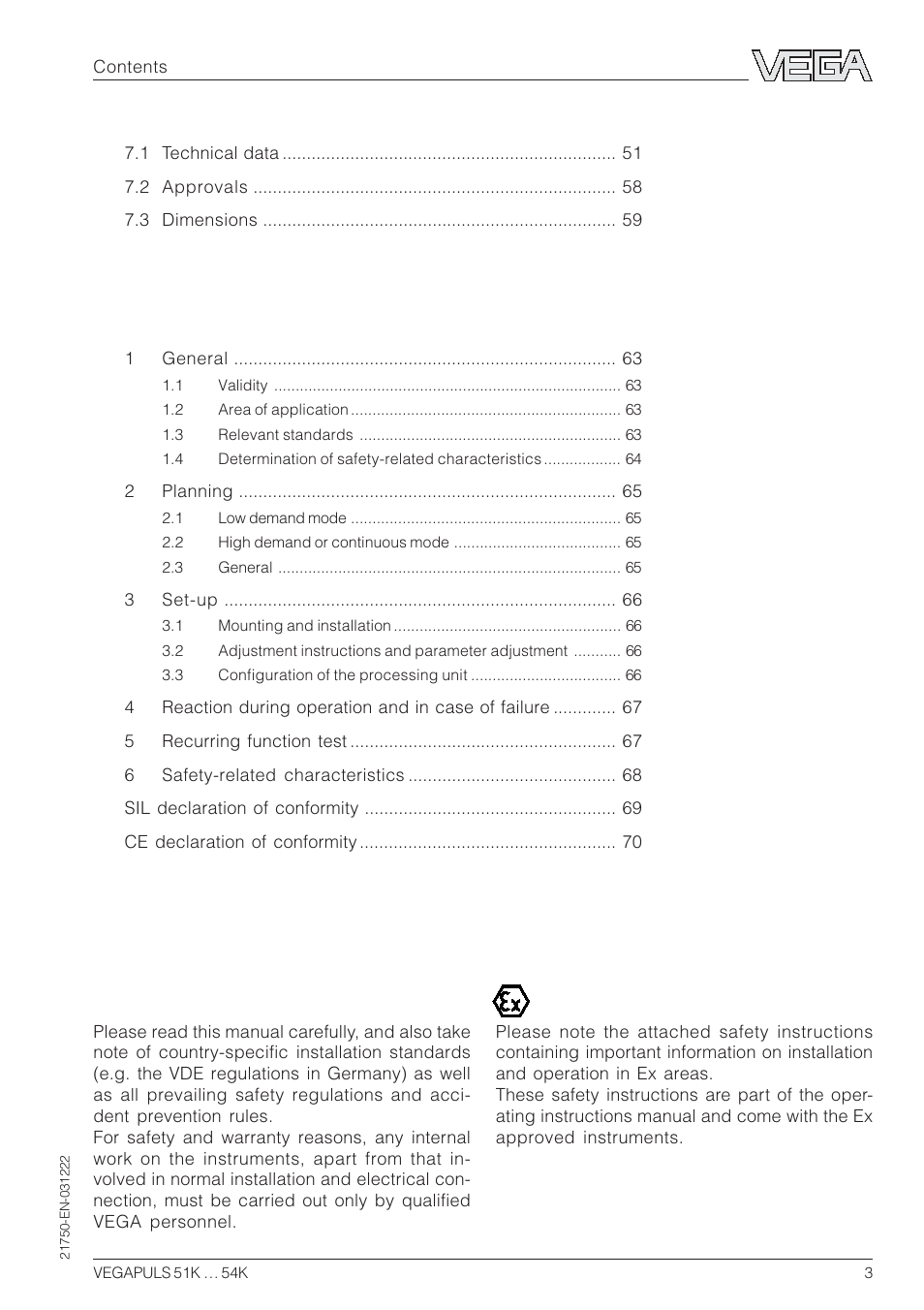 Safety information, Note ex area | VEGA VEGAPULS 51K…54K 4 … 20 mA; HART compact sensor User Manual | Page 3 / 72