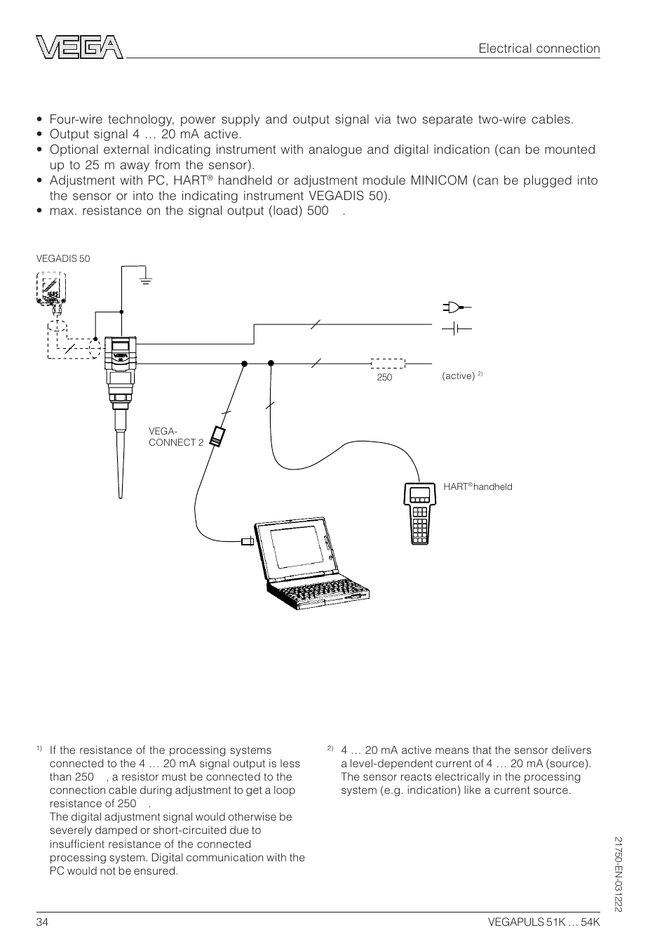 Electrical connection | VEGA VEGAPULS 51K…54K 4 … 20 mA; HART compact sensor User Manual | Page 34 / 72