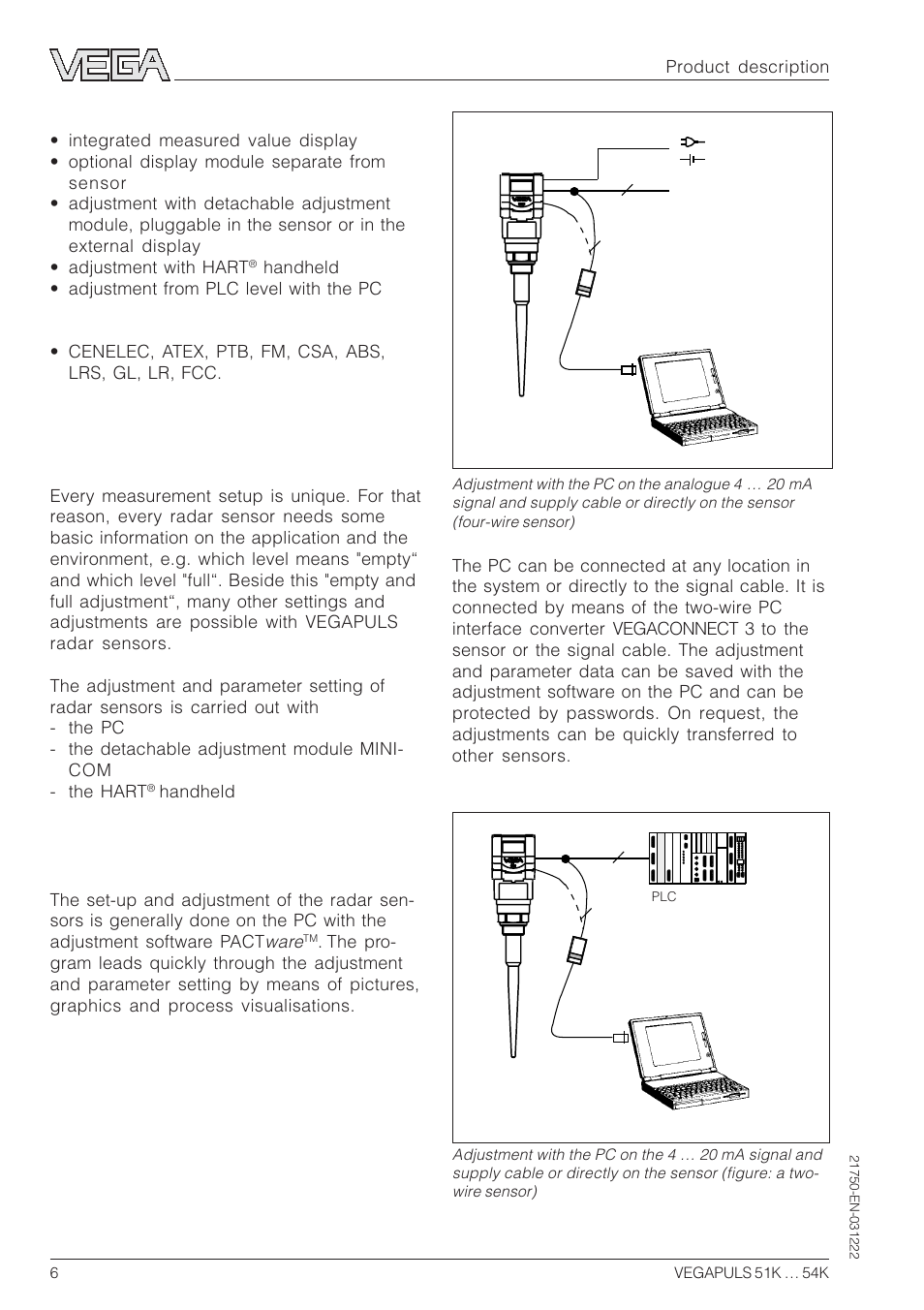 3 adjustment | VEGA VEGAPULS 51K…54K 4 … 20 mA; HART compact sensor User Manual | Page 6 / 72