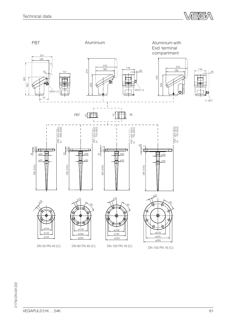 Vegapuls 53, Technical data | VEGA VEGAPULS 51K…54K 4 … 20 mA; HART compact sensor User Manual | Page 61 / 72